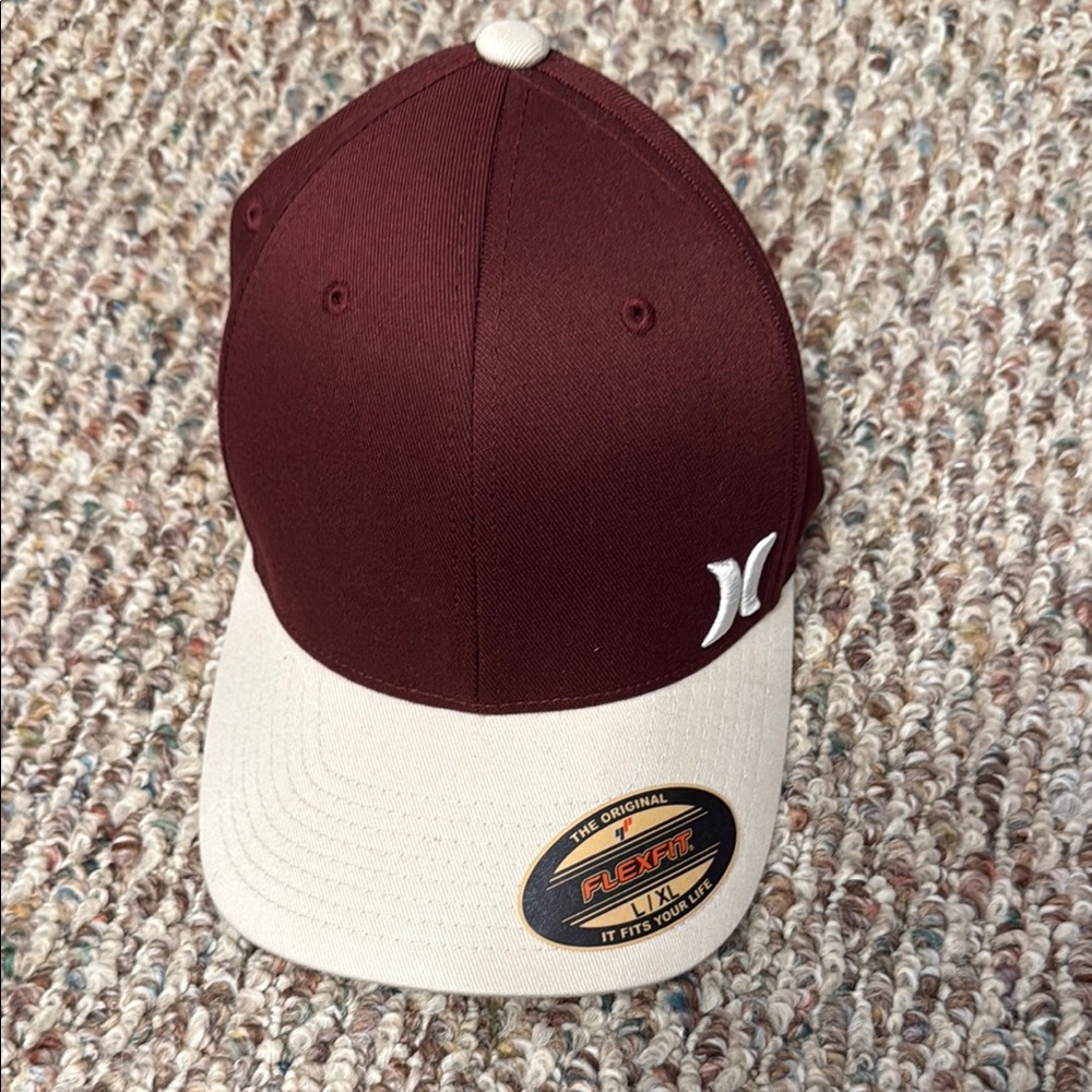 Hurley Burgundy and Beige Flexfit Hat